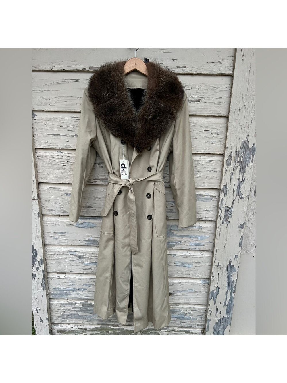Vintage D-II Apparel Inc 70s Racoon Collar Fur Trench Coat New Old Stock 18